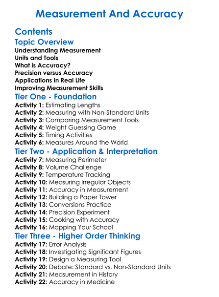 Measurement And Accuracy Worksheet Activity Booklet