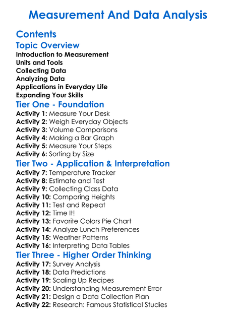 Measurement And Data Analysis Worksheet Activity Booklet