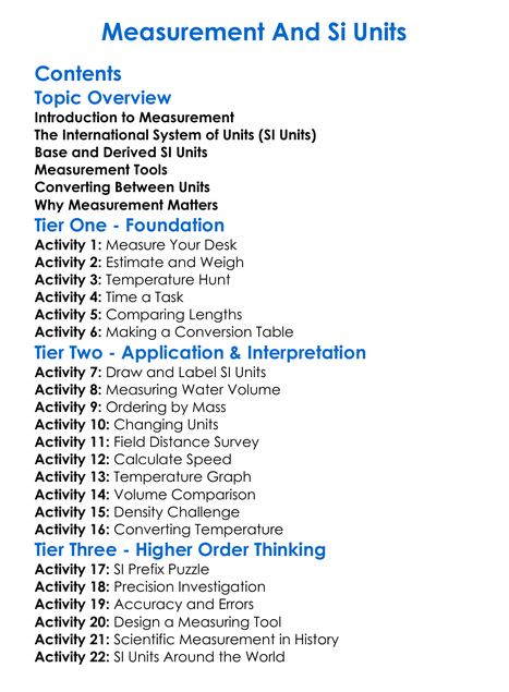 Measurement And Si Units Worksheet Activity Booklet