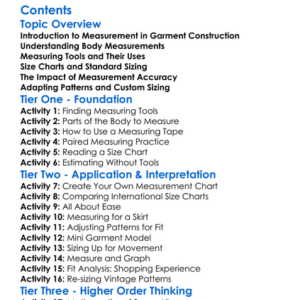 Measurement And Sizing In Garment Construction Worksheet Activity Booklet