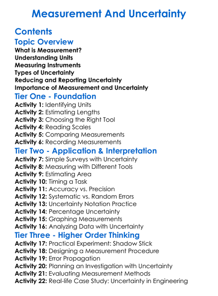 Measurement And Uncertainty Worksheet Activity Booklet