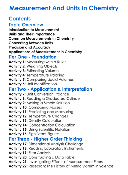 Measurement And Units In Chemistry Worksheet Activity Booklet