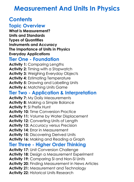 Measurement And Units In Physics Worksheet Activity Booklet