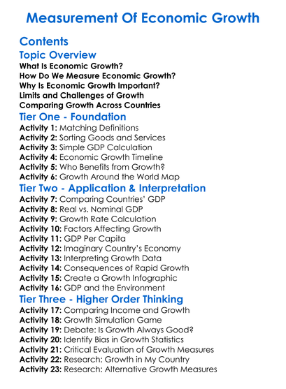 Measurement Of Economic Growth Worksheet Activity Booklet