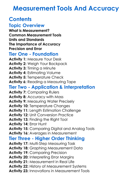 Measurement Tools And Accuracy Worksheet Activity Booklet
