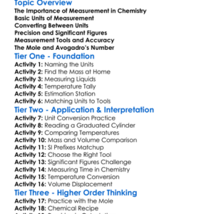 Measurement Units In Chemistry Worksheet Activity Booklet