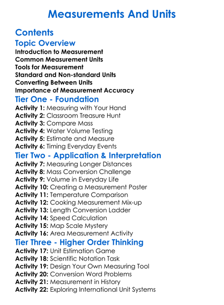 Measurements And Units Worksheet Activity Booklet