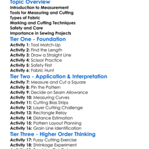 Measuring And Cutting Fabric Worksheet Activity Booklet