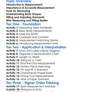 Measuring And Fitting Garments Worksheet Activity Booklet
