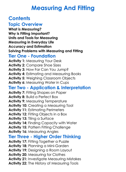 Measuring And Fitting Worksheet Activity Booklet