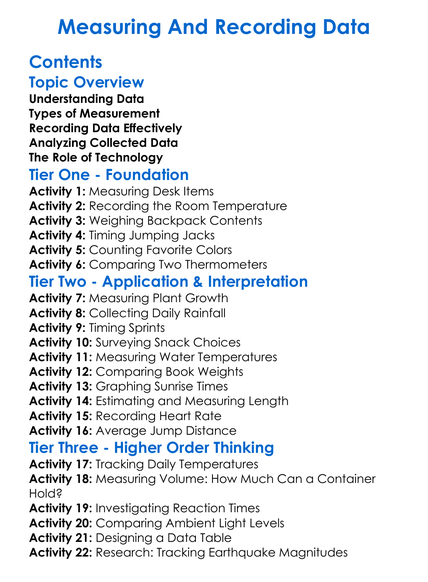 Measuring And Recording Data Worksheet Activity Booklet