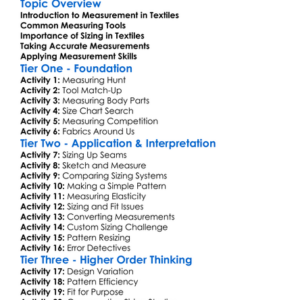 Measuring And Sizing In Textiles Worksheet Activity Booklet