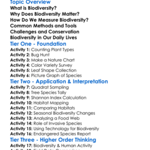Measuring Biodiversity Worksheet Activity Booklet
