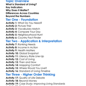 Measuring Standard Of Living Worksheet Activity Booklet