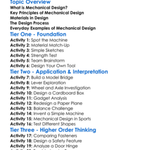 Mechanical Design Basics Worksheet Activity Booklet