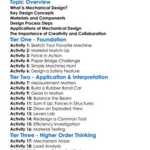 Mechanical Design Principles Worksheet Activity Booklet