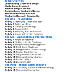 Mechanical Energy Worksheet Activity Booklet