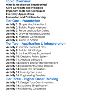 Mechanical Engineering Basics Worksheet Activity Booklet