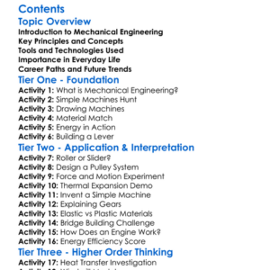 Mechanical Engineering Fundamentals Worksheet Activity Booklet