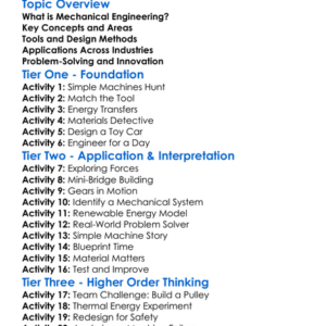 Mechanical Engineering Overview Worksheet Activity Booklet