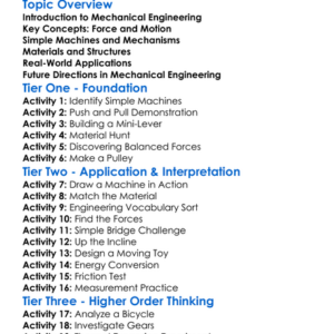 Mechanical Engineering Principles Worksheet Activity Booklet