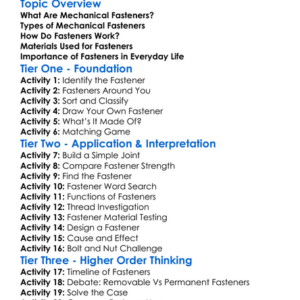 Mechanical Fasteners Worksheet Activity Booklet