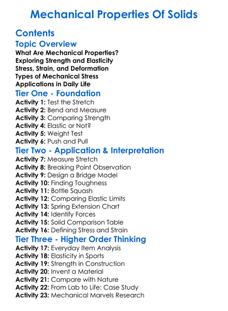 Mechanical Properties Of Solids Worksheet Activity Booklet