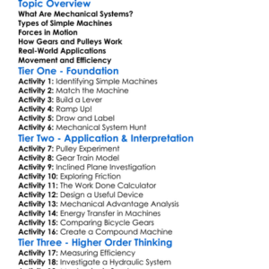 Mechanical Systems And Movement Worksheet Activity Booklet