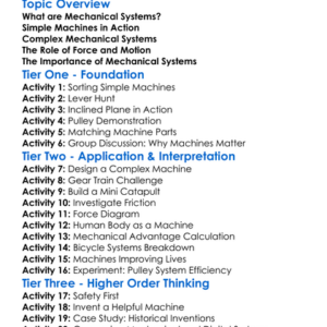 Mechanical Systems Worksheet Activity Booklet