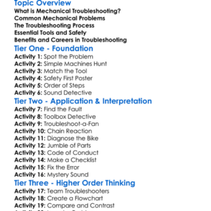 Mechanical Troubleshooting Worksheet Activity Booklet