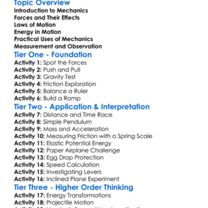 Mechanics Worksheet Activity Booklet