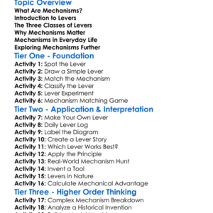 Mechanisms And Levers Worksheet Activity Booklet