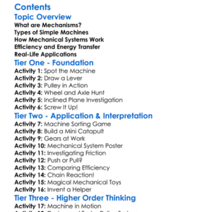 Mechanisms And Mechanical Systems Worksheet Activity Booklet