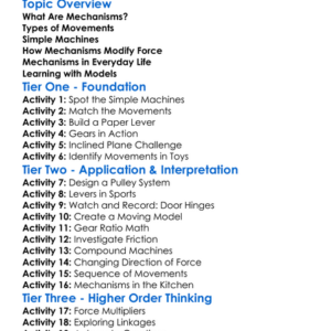 Mechanisms And Movement Worksheet Activity Booklet