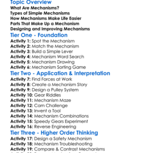 Mechanisms Worksheet Activity Booklet