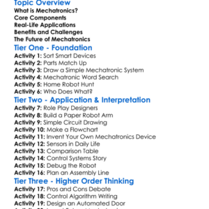 Mechatronics Overview Worksheet Activity Booklet