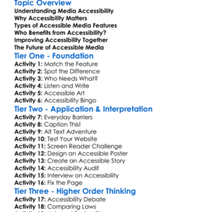 Media Accessibility Worksheet Activity Booklet