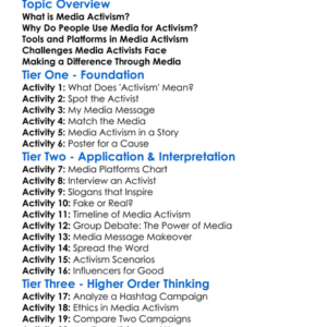 Media Activism Worksheet Activity Booklet