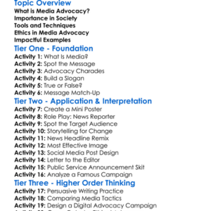 Media Advocacy Worksheet Activity Booklet