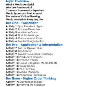 Media Analysis Frameworks Worksheet Activity Booklet