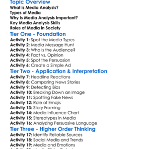 Media Analysis Worksheet Activity Booklet