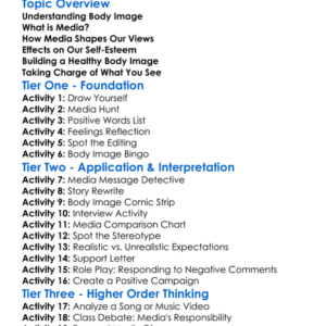 Media And Body Image Worksheet Activity Booklet