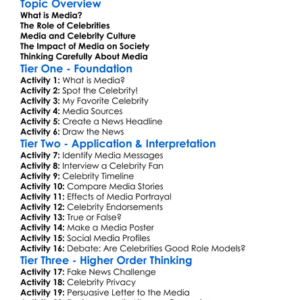 Media And Celebrity Worksheet Activity Booklet