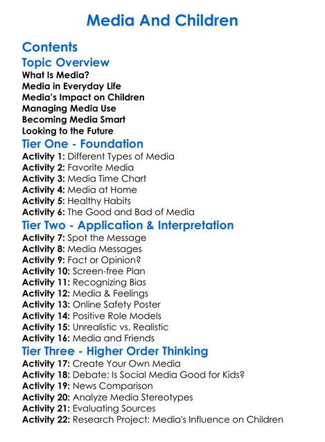 Media And Children Worksheet Activity Booklet