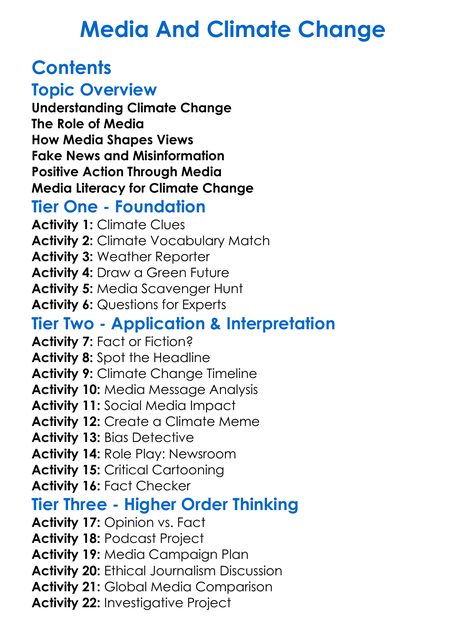 Media And Climate Change Worksheet Activity Booklet