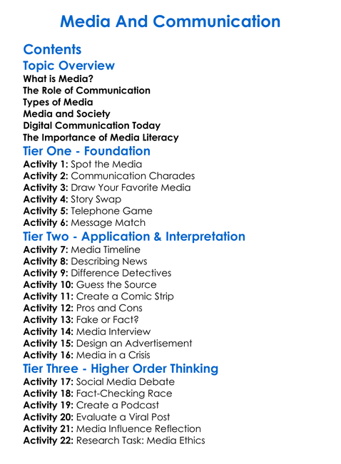 Media And Communication Worksheet Activity Booklet