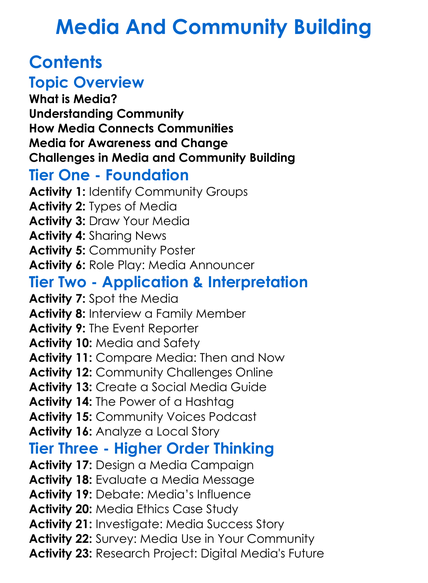 Media And Community Building Worksheet Activity Booklet