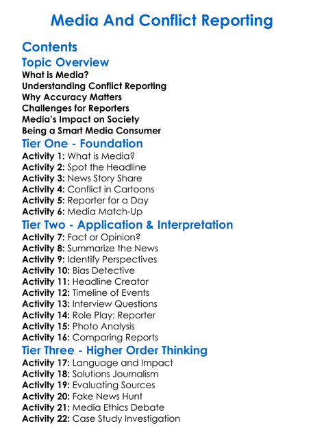 Media And Conflict Reporting Worksheet Activity Booklet