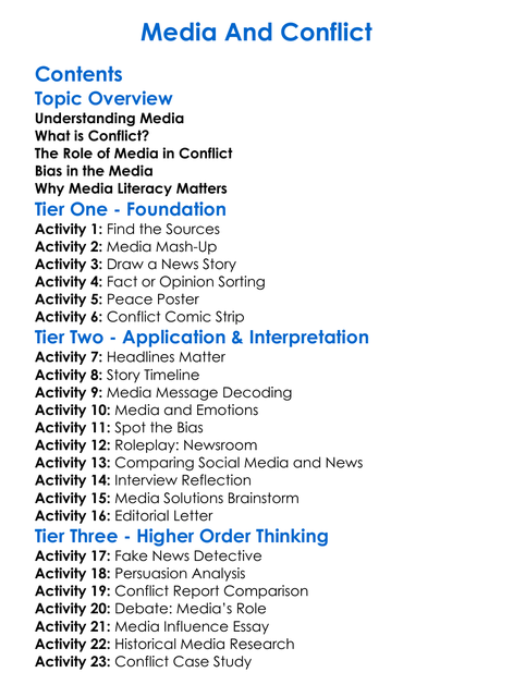 Media And Conflict Worksheet Activity Booklet