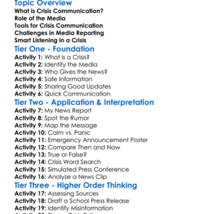 Media And Crisis Communication Worksheet Activity Booklet